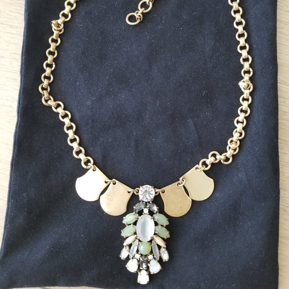 NWOT J. Crew Brass White Green Statement Necklace - Picture 2 of 5
